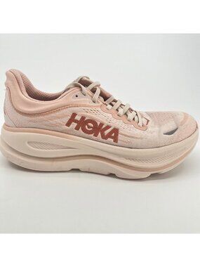 Hoka One One Bondi 9 Womens Size 8.5 Pink Beige Athletic Running Shoes Sneakers